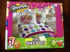 NEW SHOPKINS FULL 4 PIECE FULL SHEET SET FLAT, FITTED AND 2 PILLOWCASES