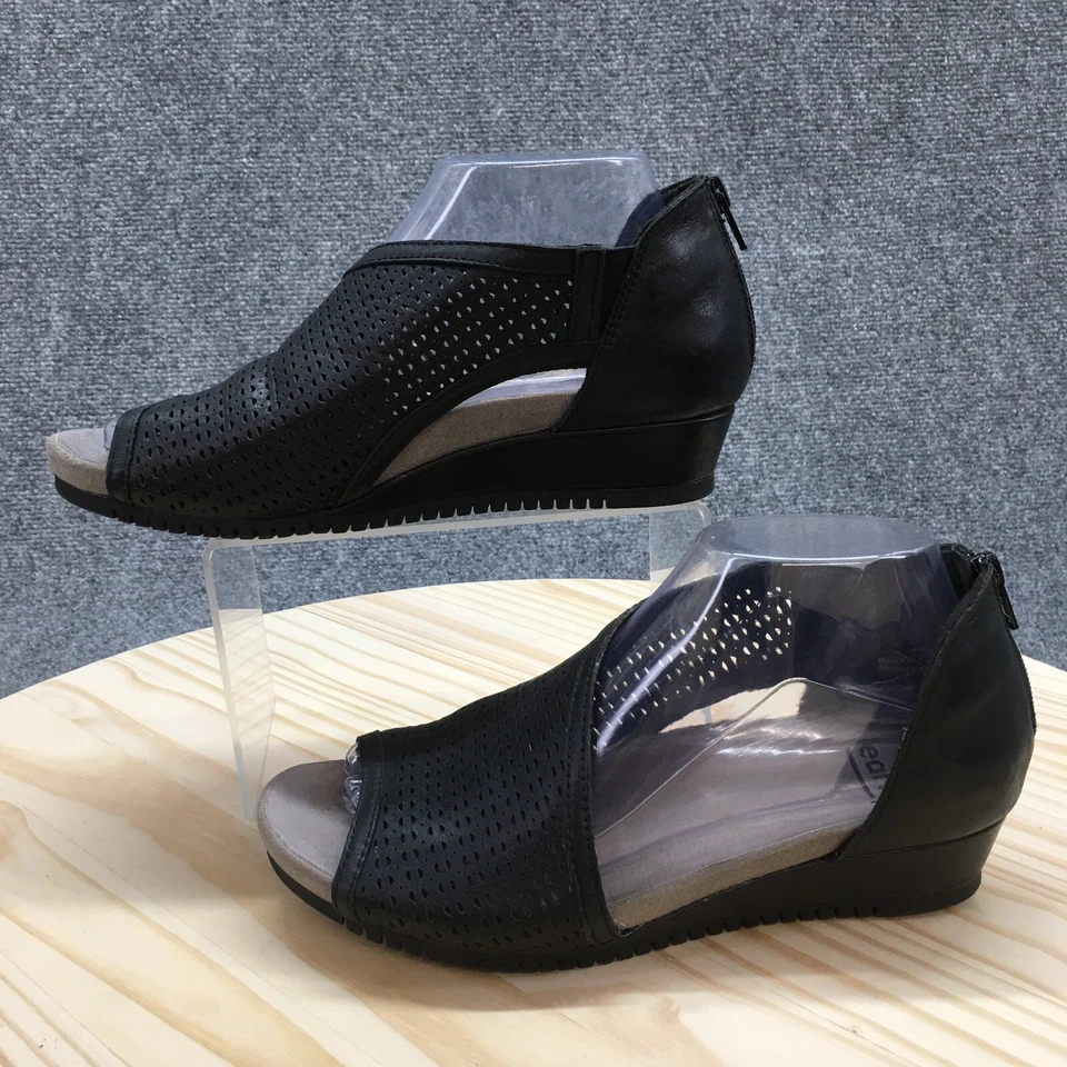 Sandalias Earth para mujer 8M Ficus Capricornio D'Orsay de cuero negro informales sin cordones con cremallera Foto 2 de 4