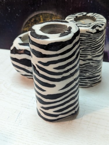 Three Animal Print Ball & Pillar Flame Candles, Black White Zebra, Slightly used - Picture 15 of 20