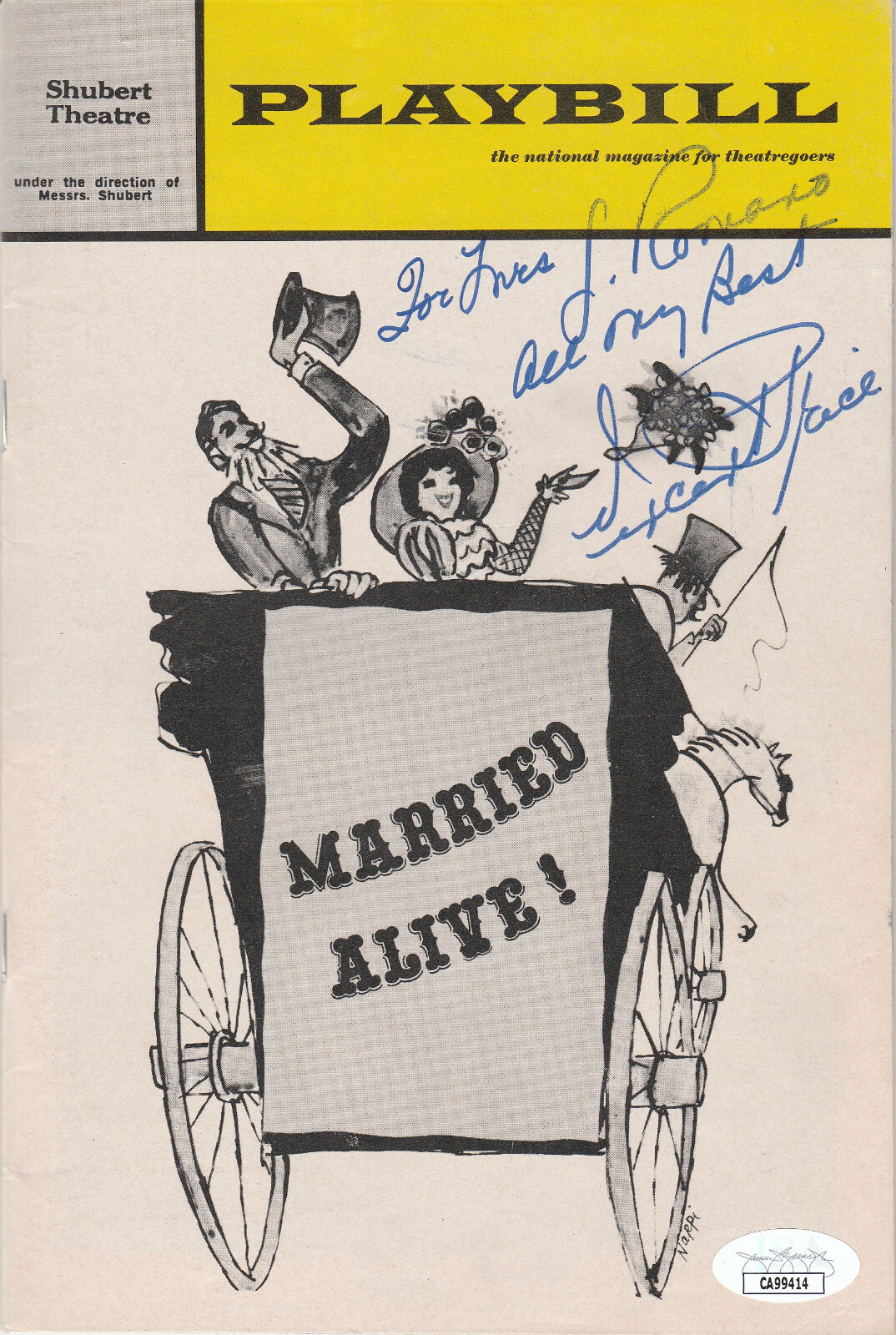 Autographed Vincent Price "Married Alive" playbill JSA authenticated