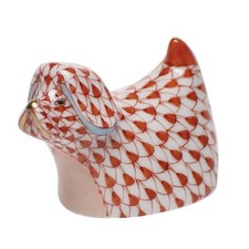 HEREND, SMALL DOG PORCELAIN FIGURINE, RUST FISHNET, FLAWLESS