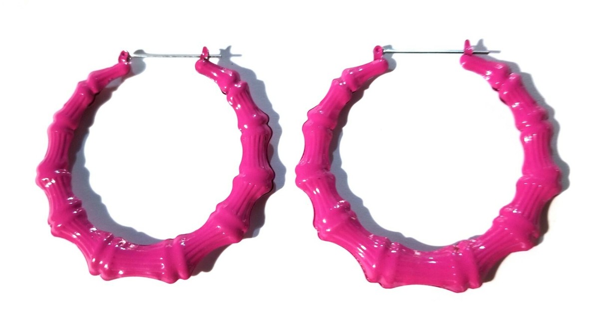 Bamboo Hoop Earrings - 2.5 Inch Full Medium Hoops, Assorted Colors, Lightweight & Stylish - View #11
