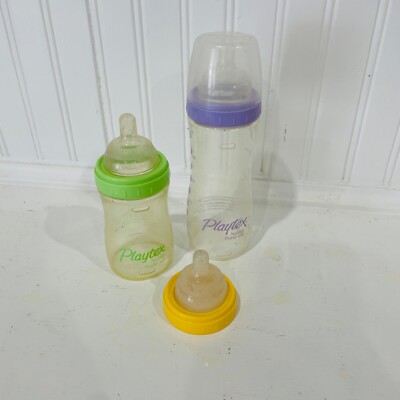 Vintage Playtex Nurser Drop In Baby Bottle Clear Purple Rim oz