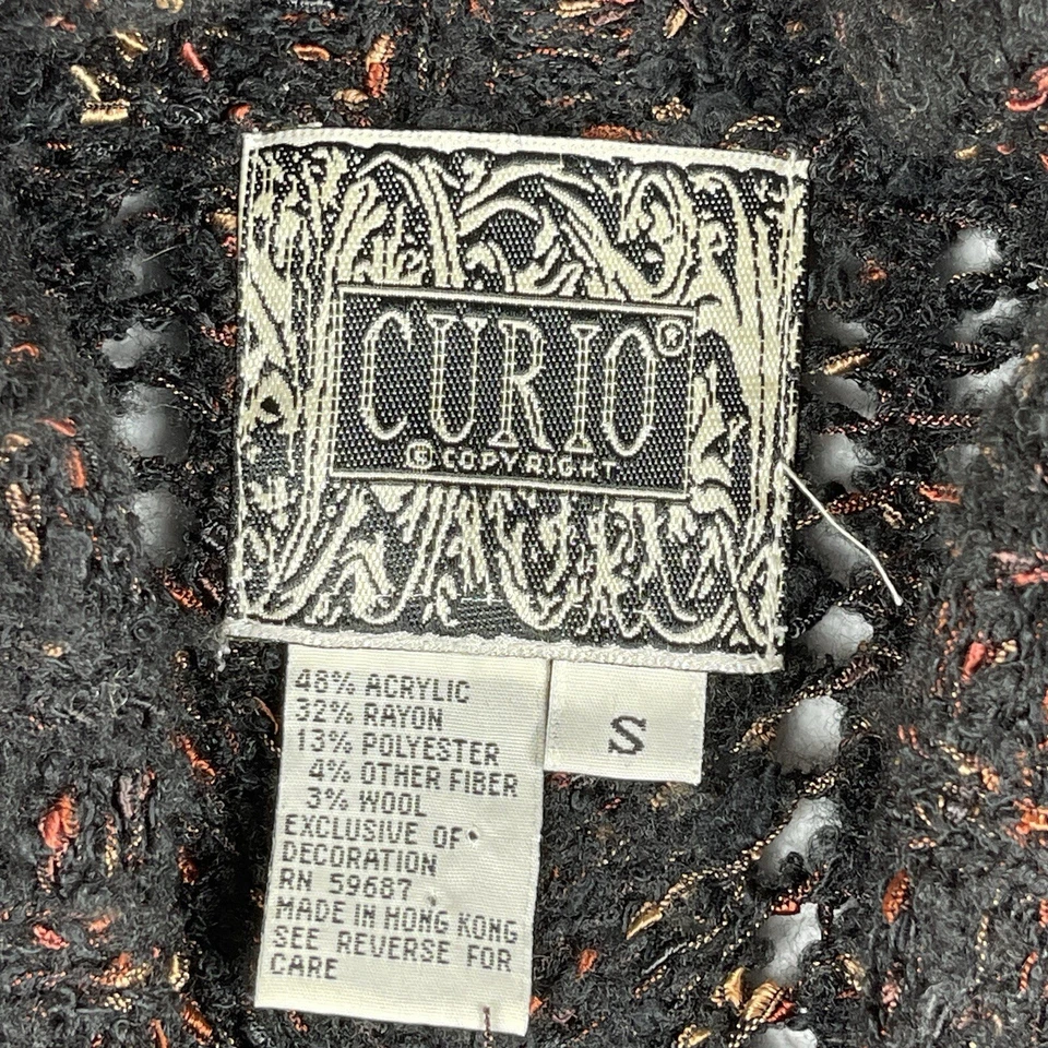 Suéter Curio Mujer Pequeño Negro Tejido Abierto Plumero Largo Cárdigan Chaleco Acogedor Informal Foto 3 de 4