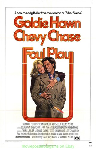 FOUL PLAY MOVIE POSTER Original 1978 FOLDED CHEVY CHASE COMEDY