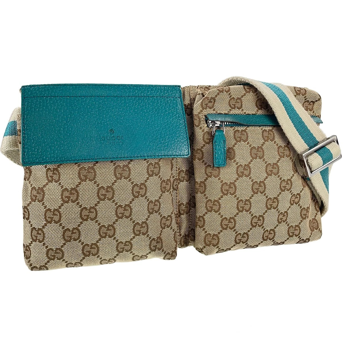 Sac GUCCI GG toile ligne sherry toile tissu cuir beige turquoise taille 2227