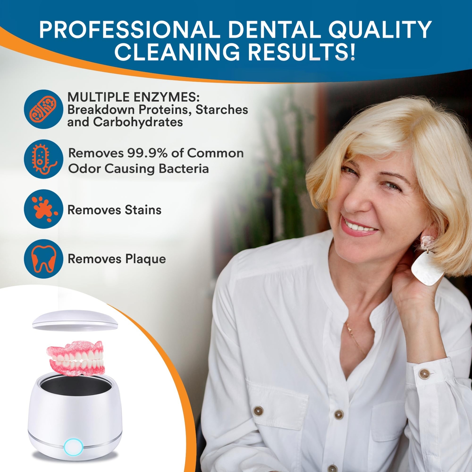 Ultrasonic Denture Cleaner - Denture Cleaner for All Types of Dentures - Dent...