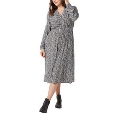 Chaps Button Front Midi Floral Dress Women's Medium Blue Long Sleeve Button Up