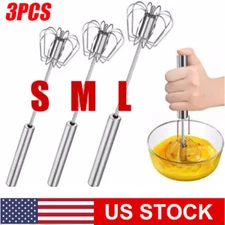 3 Pack Egg Whisk Hand Push Stainless Steel Egg Beater Blender Mixer Tool New US