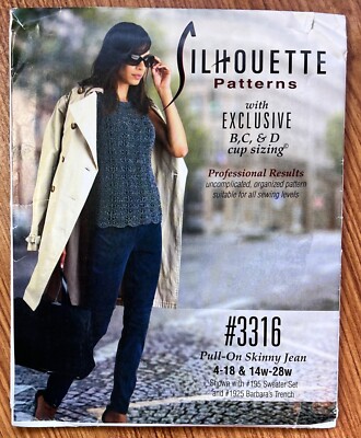 Silhouette 3316 Pull On Skinny Jeans Sewing Pattern Misses 4-18 & 14w-28w UNCUT