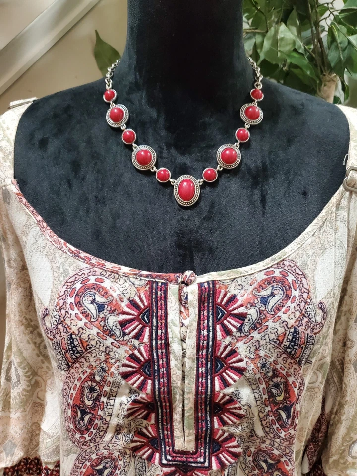 Blusa Top Vintage America Azul Beige Viscosa Cuello Redondo Hombro Frío Talla 2X Foto 2 de 4