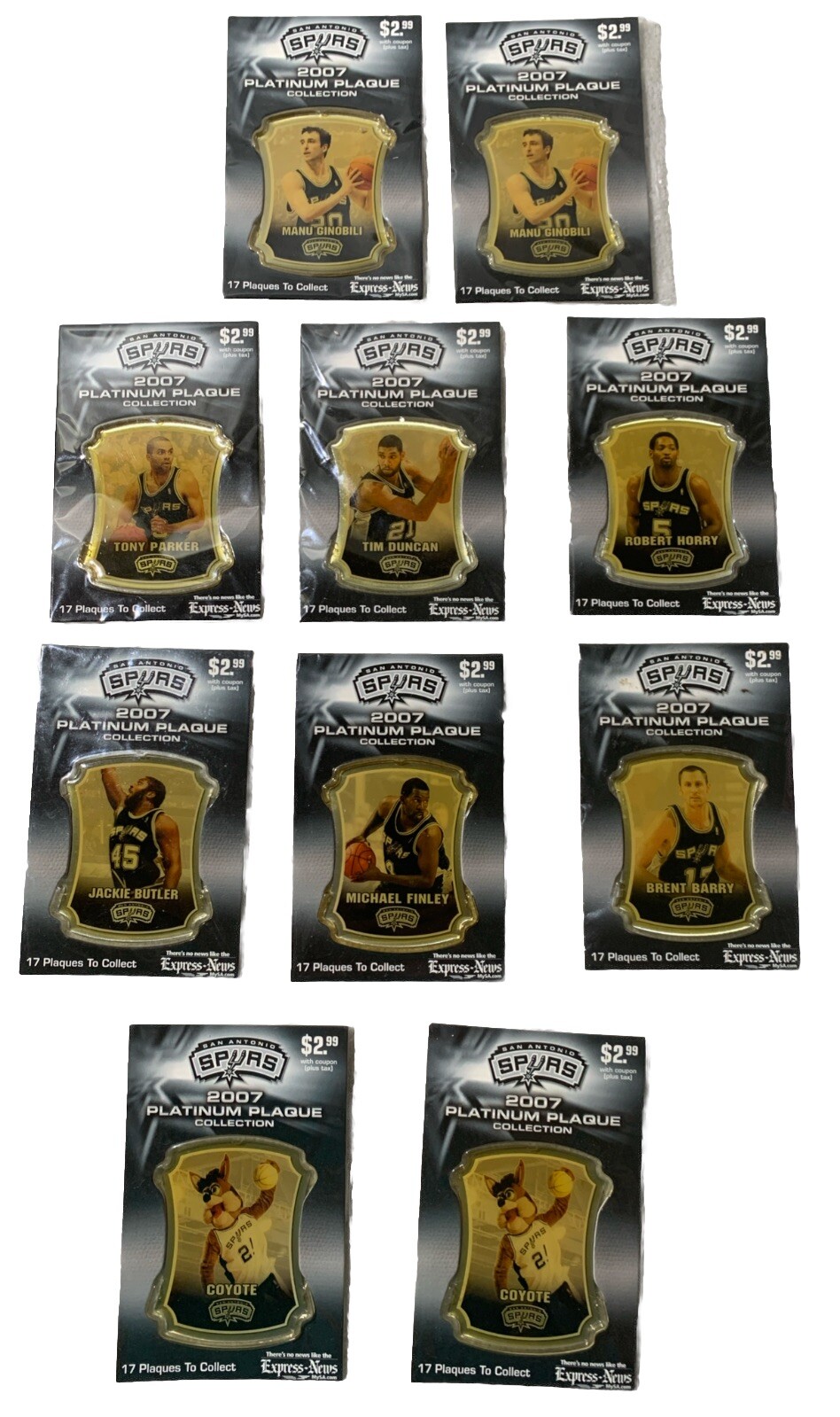 2007 San Antonio Spurs Platinum Plaque Collection Express News Lot of 10 for Fans