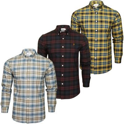 Farah Herren 'Brewer Check' Slim Fit Tartan Oxford Hemd Langarm