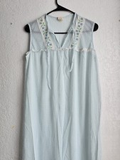 VTG Baby Blue Sheer Floral Nightgown Nylon Lace Retro Baby Doll Size 10/12