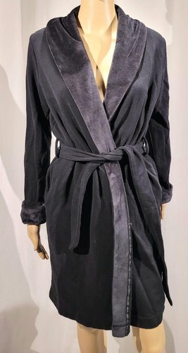 New Womens Victorias Secret Black Velour Trim Robe - Size XS - NWOT