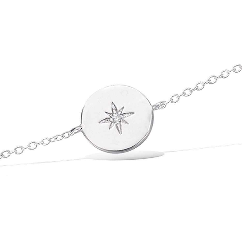 Bracelet pastille étoile argent 925 rhodié et oxyde de zirconium fin