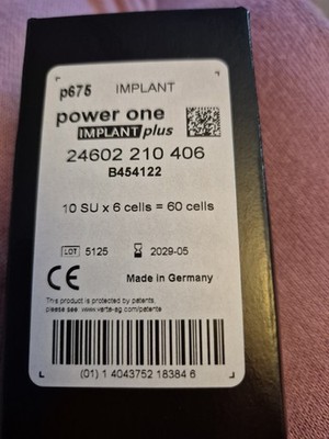 60 x Varta Power One Implant Plus Hörgerätebatterien P675 