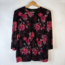Alex Evenings Cardigan Womens 2X Black Floral Sequin Open Front Shoulder Pads
