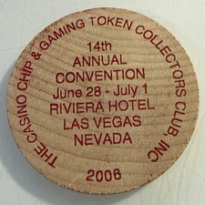 2006 RIVIERA HOTEL CC & GTCC NCV WOODEN OVERSIZED CASINO CHIP LAS VEGAS NEVADA