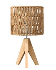 Small Rattan Table Lamp, Rustic Wood Tripod Bedside Lamp, Reticulated Paper Lamp
