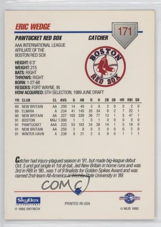 1992 SkyBox Pre-Rookie AAA Packs Eric Wedge #171 - Image 2 of 2