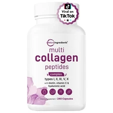 Multi Collagen Pills for Women & Men, 240 Capsules | Type I, II, III, V, X - ...