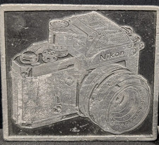 Rare Vintage Nikon F Camera Belt Buckle Coyne Pewter Metal Promo Advertisement