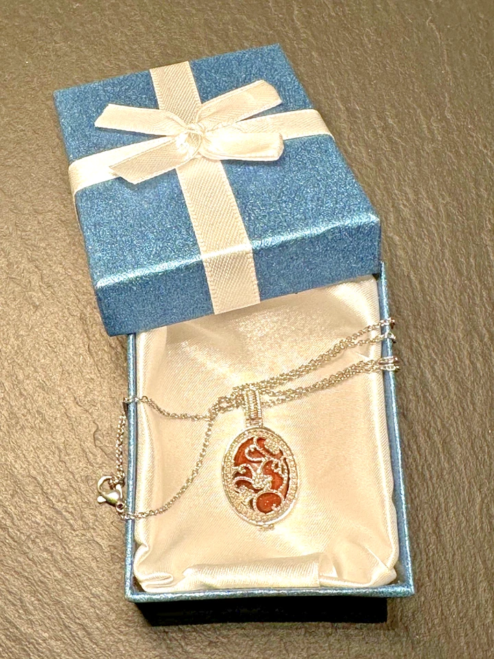 ¿ACERO INOXIDABLE Y PIEDRA DORADA? COLLAR COLGANTE EN CADENA 20" EN CAJA I10 Foto 3 de 4