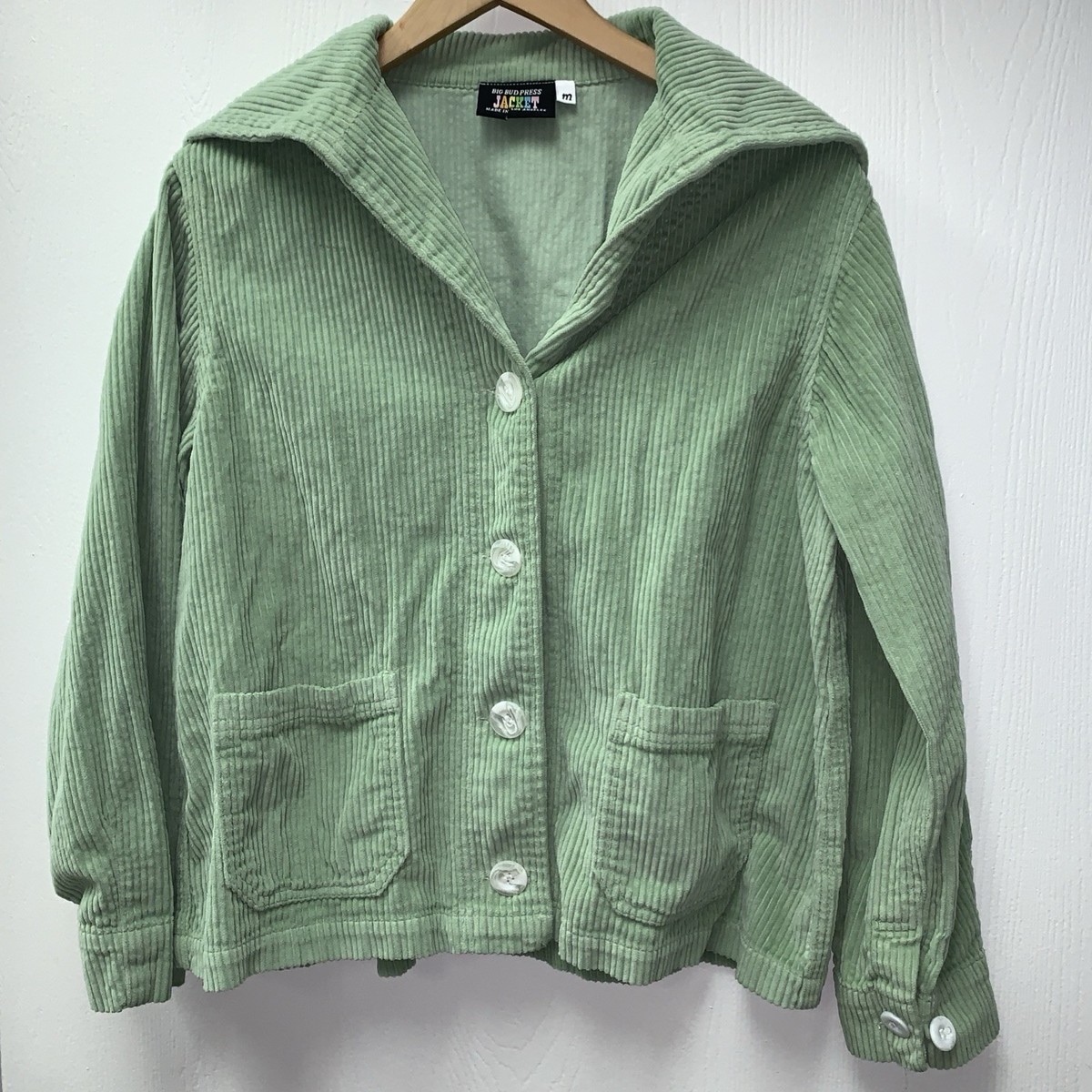 Big Bud Press Coral Corduroy Sailor Jacket Medium Button Front Lt Sage Work