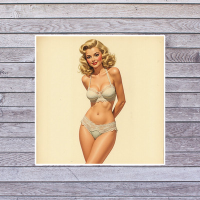 Pinup Girl Sticker Vinyl Decal Vintage Blonde Lace Lingerie Cheesecake Art