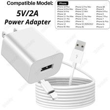 Fast Charger 5V2A Power Adapter Block USB Cable For iPhone 6 7 8 XR 11 12 13 14