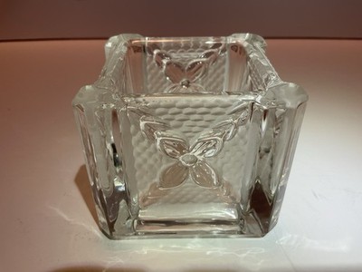 PartyLite Celebration Square Heavy Glass Candle Holder w- Embossed Floral Design