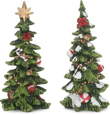 Transpac - TII Resin Holiday Decorated Christmas Trees - Set of 2