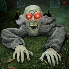 Blinkende Zombie-Grundbrecher | Blutfleck & Sound | Garten-Halloween- Deko