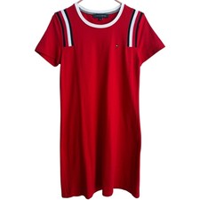 Tommy Hilfiger Red Short Sleeve Dress Size S Logo Stripe Detail