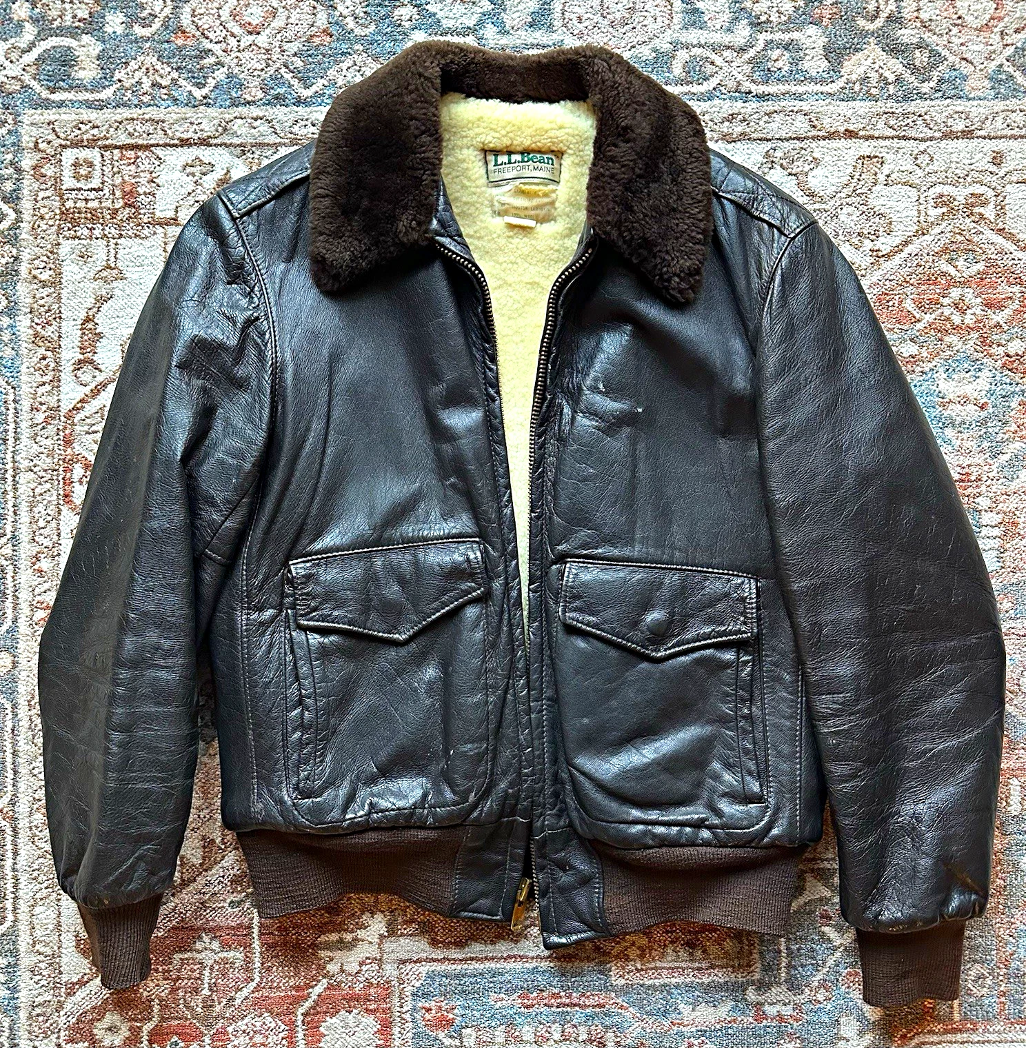 VTG Vintage LL Bean Flying Tiger Goatskin Bomber Jacket - size 38 USA image 1