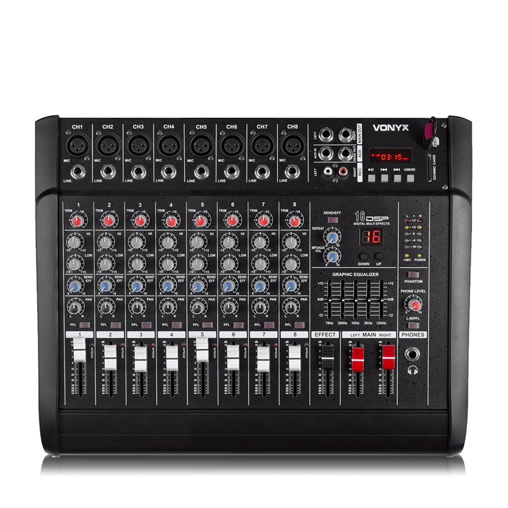 Vonyx AM8A 8-Channel Powered Mixer with Bluetooth & DSP for DJs
