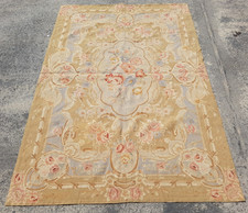 Vintage French Floral Needlepoint Handmade Multicolor Rug Wool Carpet 181x120 cm