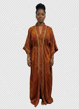 Vintage Indian Silk Boubou, Maroon & Orange Paisley Pattern, Gold Trim,Free Size