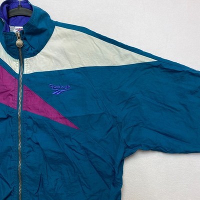 Vintage Reebok Track Jacket Mens Medium Green Full Zip Big Logo