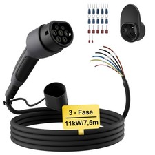 Cavo Ricarica Tipo 2 Estremità Aperta 11kw 3 Fase 7,5m 16A per Auto Elettrica Ri - Miniatura 1