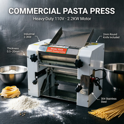 Auto Electric Pasta Maker SS Dough Sheeter & Noodle Press 2-25mm Thickness, 10kg