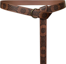 Medieval Viking Belt - Embossed PU Leather O Ring Belt for Renaissance Knight Co