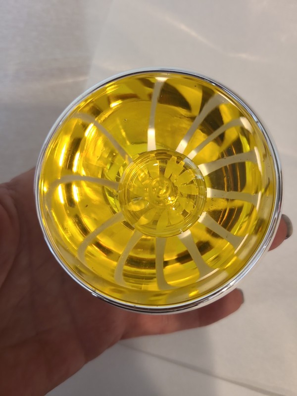 Antique German Kaleidoscope Christmas Ornament 3" Yellow Liquid Filled Silver