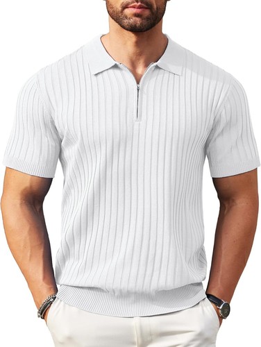 Camisetas polo de punto acanalado de manga corta con cremallera para hombre - Imagen 6 de 107