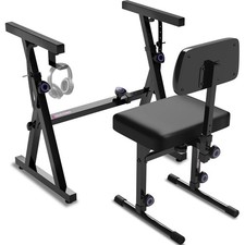 Piano Keyboard Stand and Bench Adjustable Stool Set - Portable Heavy Duty Dig...