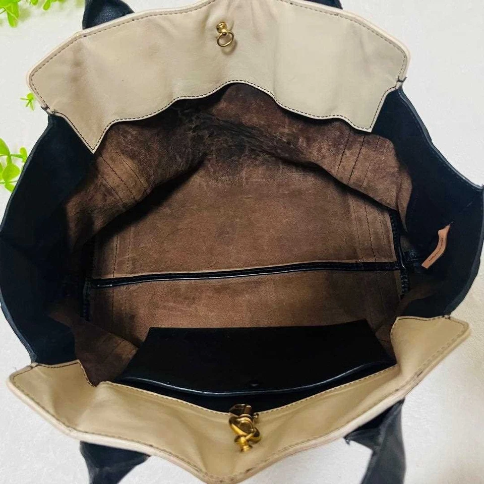 Chloe Tote Shoulder Bag Medium Logo Leather Brown Black Women's USED FROM JAPAN - Image 4 of 4