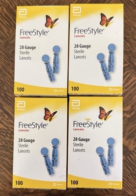 Lot of 4 Freestyle 28 Gauge Sterile Lancets Box of 100 count 400 Total exp. 2030