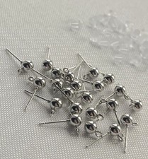 Silver Hypoallergenic Ball Studs & Clear Earring Backs For DIY Jewellery Making