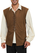 Pirate Vest Men - Renaissance Costume Medieval Large Brown